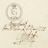 Gustav III:s manteckning vid Akademiens sigill